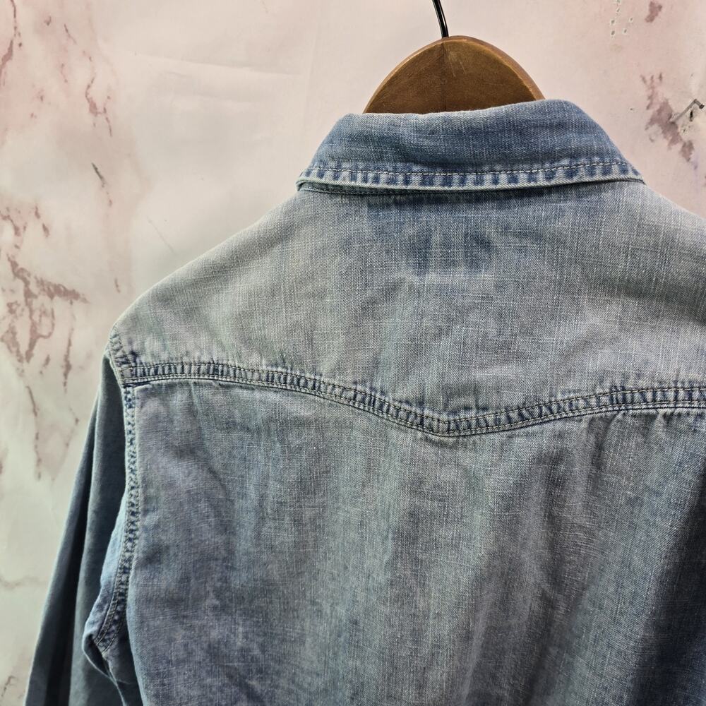 Pepe Jeans Shirt Mens Medium Blue Button Up Carson Long Tie Dye Chambray - Picture 6 of 13